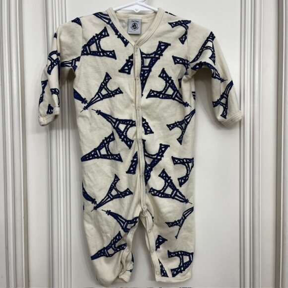 Petit Bateau French Eiffel Tower Print Romper Baby Pajamas Coverall Size 12M - Picture 1 of 9
